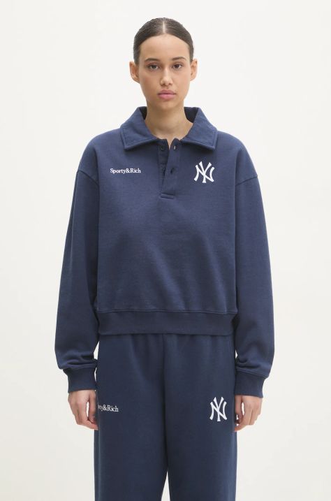 Sporty & Rich cotton sweatshirt Yankees Serif navy blue color with an application ST072505300BL32