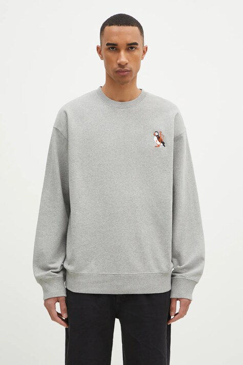 JW Anderson felpa in cotone Puffin Embroidery Sweatshirt colore grigio con applicazione JW0207.PG1632.945
