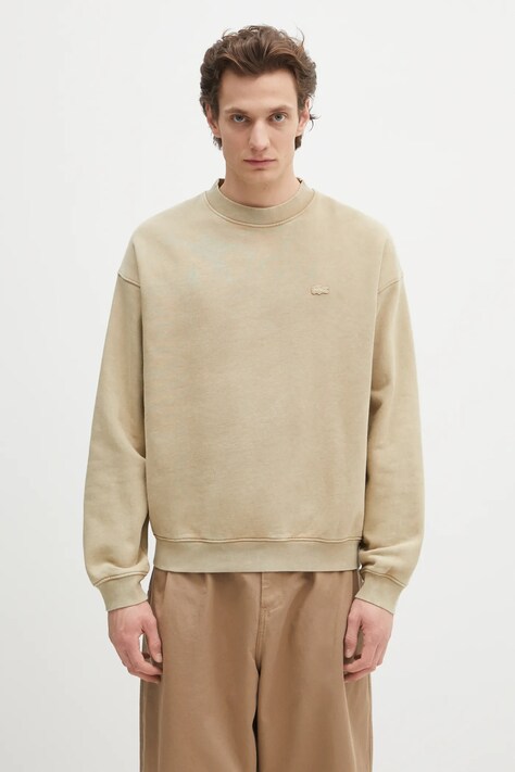 Lacoste bluza bawełniana kolor beżowy gładka