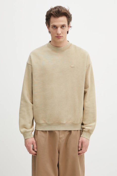 Bavlněná mikina Lacoste béžová barva, hladká