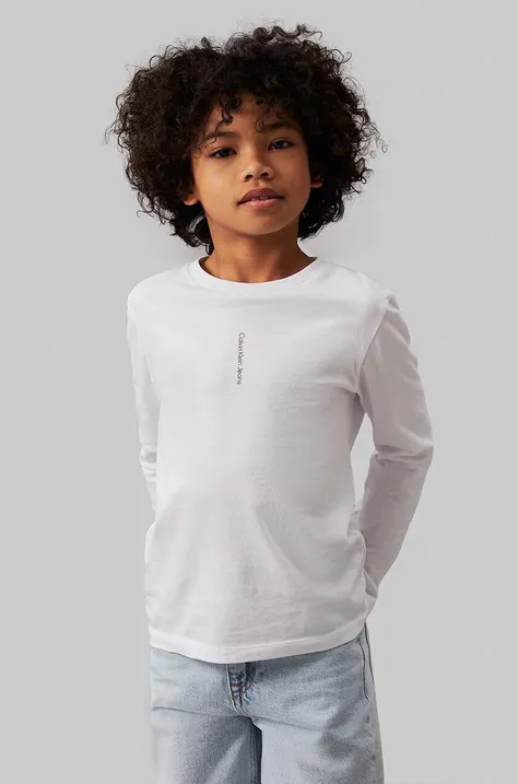 Detská bavlnená košeľa s dlhým rukávom Calvin Klein Jeans biela farba, s potlačou, IB0IB02166