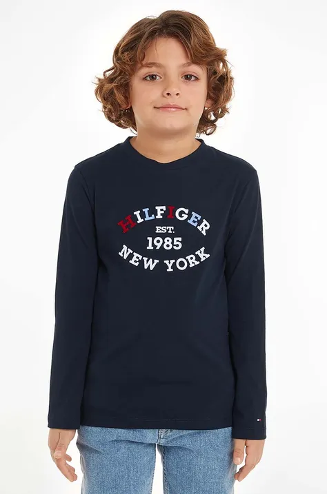 Tommy Hilfiger longsleeve in cotone bambino/a colore blu navy con applicazione KB0KB08659