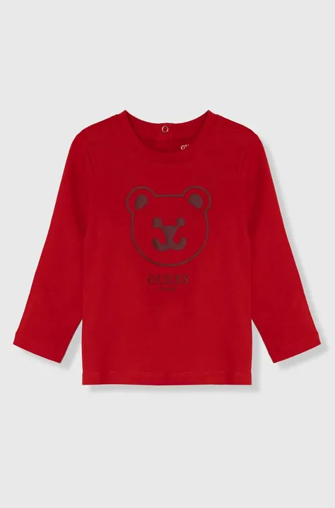 Dětské bavlněné tričko s dlouhým rukávem Guess červená barva, s potiskem, I4YI01 K8HM4