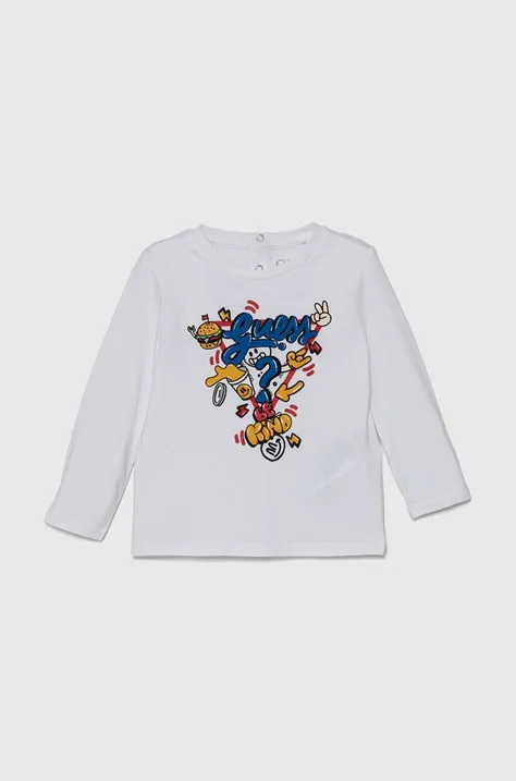 Dětské bavlněné tričko s dlouhým rukávem Guess bílá barva, s potiskem, I4YI02 K8HM4
