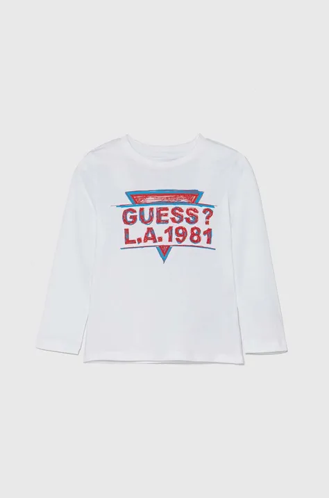 Dětská bavlněná košile s dlouhým rukávem Guess bílá barva, s potiskem, N4YI16 K8HM4