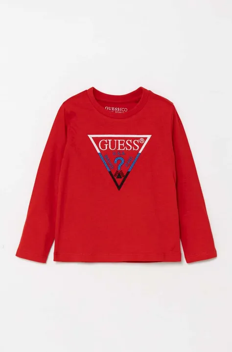 Detská bavlnená košeľa s dlhým rukávom Guess červená farba, s nášivkou, N4YI36 K8HM4