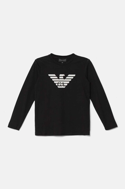 Emporio Armani longsleeve din bumbac pentru copii culoarea negru, cu imprimeu, 8N4TN6 1JPZZ