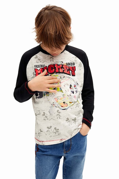 Desigual longsleeve din bumbac pentru copii MICKEY MOUSE culoarea negru, cu imprimeu, 24WBTK10