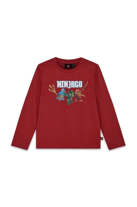 Lego longsleeve bawełniany dziecięcy LWTANO 620 kolor bordowy z nadrukiem 12011307