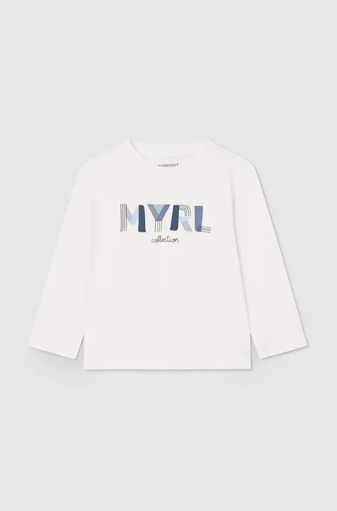 Detské bavlnené tričko s dlhým rukávom Mayoral béžová farba, s potlačou, 108