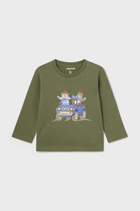Mayoral longsleeve bawełniany niemowlęcy kolor zielony z nadrukiem 2034