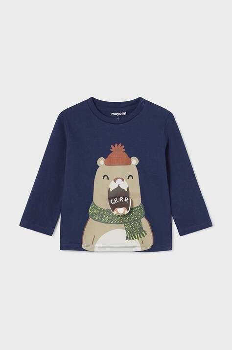 Mayoral longsleeve bawełniany niemowlęcy kolor granatowy z nadrukiem 2035