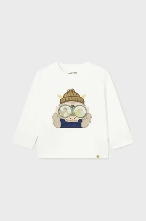 Detské bavlnené tričko s dlhým rukávom Mayoral béžová farba, s potlačou, 2036