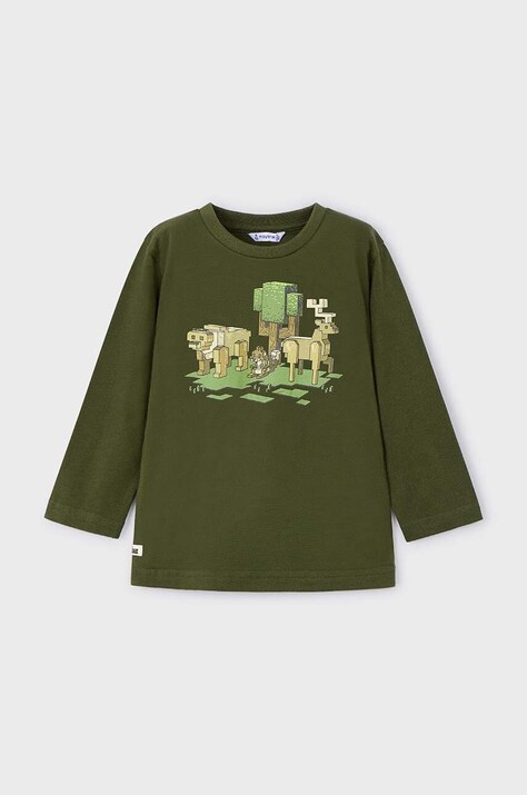 Mayoral longsleeve bawełniany dziecięcy kolor zielony z nadrukiem 4054