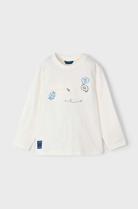 Дитячий бавовняний лонгслів Mayoral колір бежевий з принтом 4060