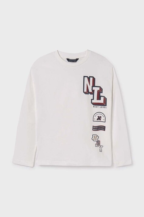 Хлопковый детский лонгслив Mayoral цвет бежевый с принтом 7078