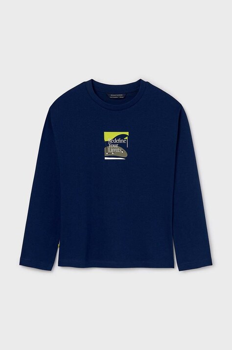 Mayoral longsleeve bawełniany dziecięcy kolor granatowy z nadrukiem 7082