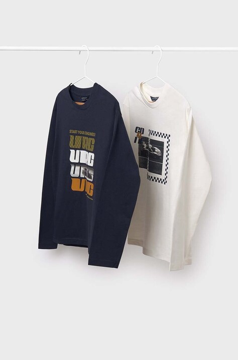 Дитячий бавовняний лонгслів Mayoral 2-pack колір синій з принтом 7090