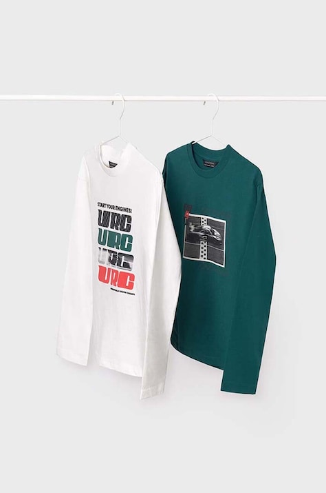 Detská bavlnená košeľa s dlhým rukávom Mayoral 2-pak zelená farba, s potlačou, 7090