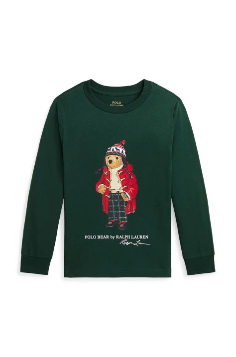 Polo Ralph Lauren hanorac de bumbac pentru copii culoarea verde, cu imprimeu, 322883620009