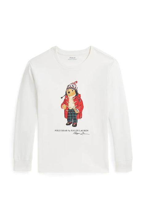 Polo Ralph Lauren longsleeve din bumbac pentru copii culoarea alb, cu imprimeu, 323883620008