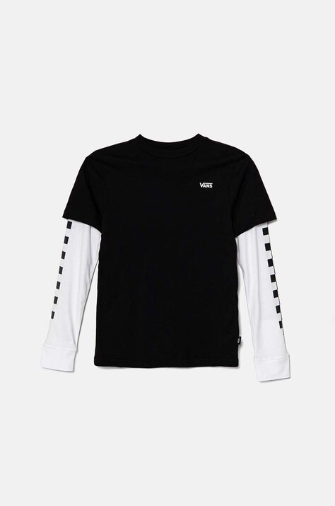 Dječja pamučna majica dugih rukava Vans BY LONG CHECK TWOFER boja: crna, s tiskom, VN0A49OYBLK1