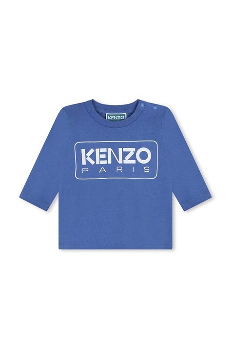 Dětské bavlněné tričko s dlouhým rukávem Kenzo Kids modrá barva, s potiskem, K60518