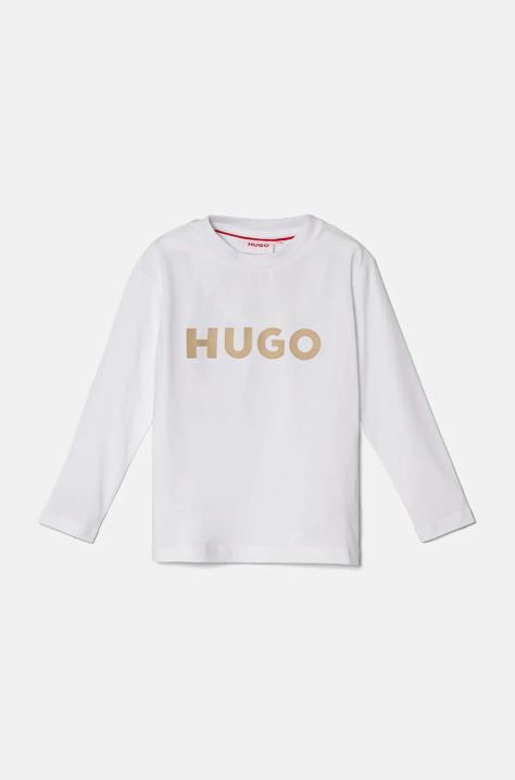 HUGO longsleeve bawełniany dziecięcy kolor biały z nadrukiem G00145