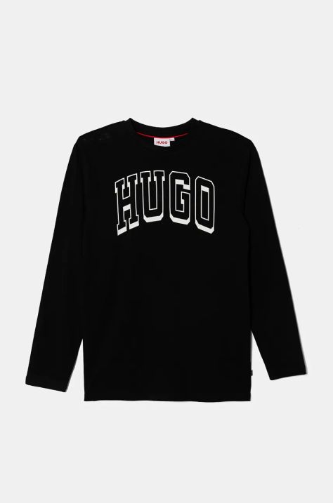 HUGO longsleeve din bumbac pentru copii culoarea negru, cu imprimeu, G00148