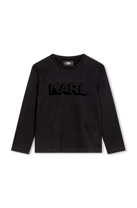 Karl Lagerfeld longsleeve bawełniany dziecięcy kolor czarny z nadrukiem Z30357