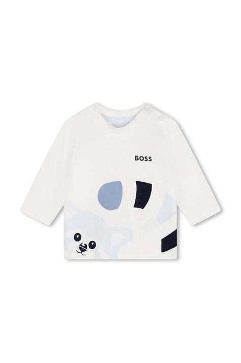 BOSS longsleeve niemowlęcy kolor beżowy z nadrukiem J51042