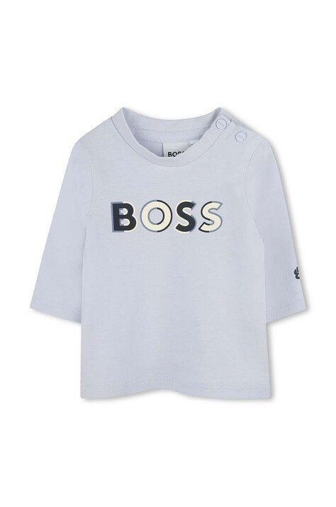 BOSS longsleeve niemowlęcy kolor niebieski z nadrukiem J51044