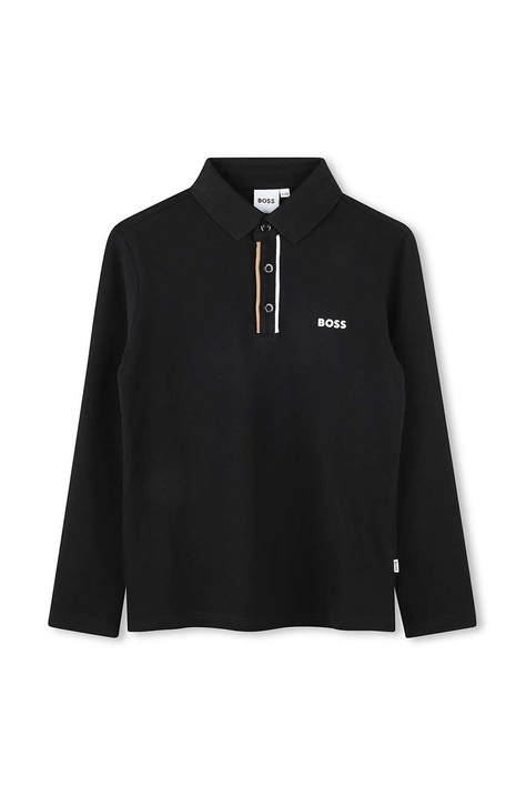 BOSS longsleeve bawełniany dziecięcy kolor czarny gładki J51175