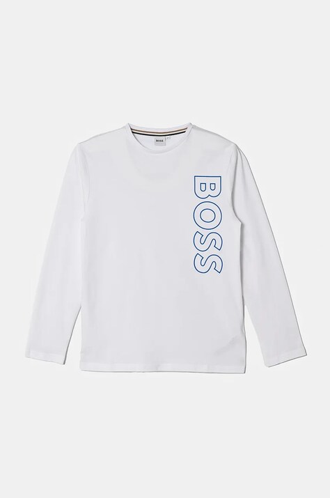 BOSS longsleeve bawełniany dziecięcy kolor biały z nadrukiem J51208