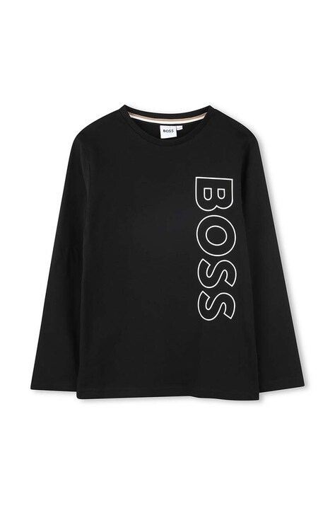 Detská bavlnená košeľa s dlhým rukávom BOSS čierna farba, s potlačou, J51208