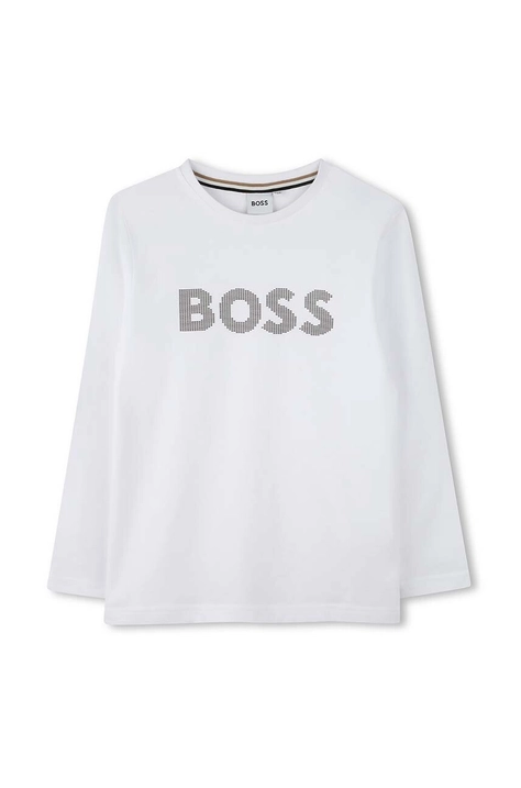 BOSS longsleeve bawełniany dziecięcy kolor biały z nadrukiem J51218