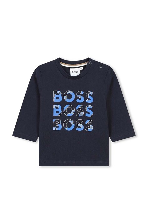 BOSS longsleeve bawełniany niemowlęcy kolor granatowy z nadrukiem J51291
