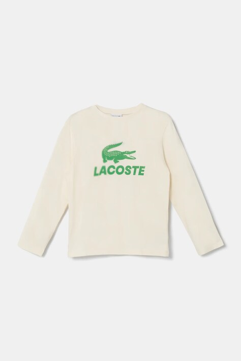 Lacoste longsleeve din bumbac pentru copii culoarea bej, cu imprimeu, TJ2567