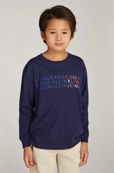 Calvin Klein Jeans longsleeve in cotone bambino/a colore blu navy IB0IB02405