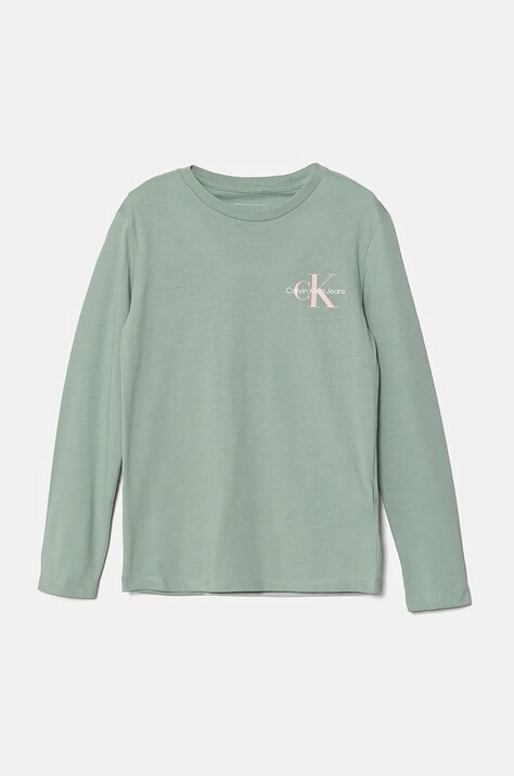 Calvin Klein Jeans longsleeve dziecięcy kolor zielony z nadrukiem IU0IU00677