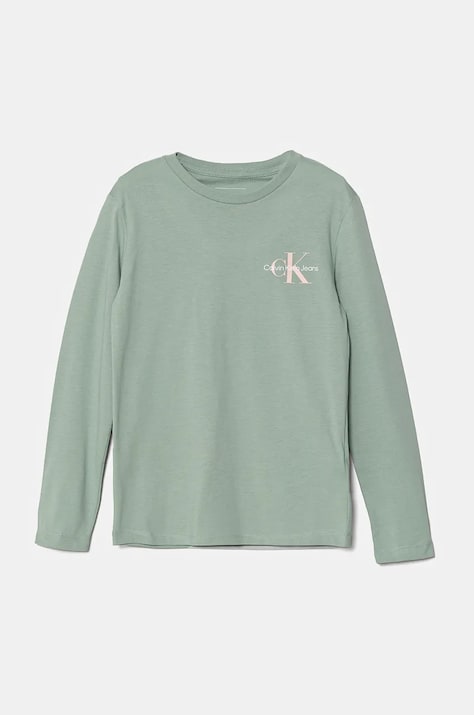 Calvin Klein Jeans longsleeve copii culoarea verde, cu imprimeu, IU0IU00677