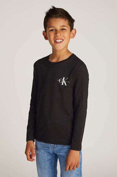 Dječja majica dugih rukava Calvin Klein Jeans boja: crna, s tiskom, IU0IU00677