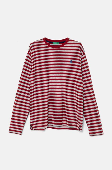 Дитячий бавовняний лонгслів United Colors of Benetton колір бордовий візерунок 3GZ3C10JW