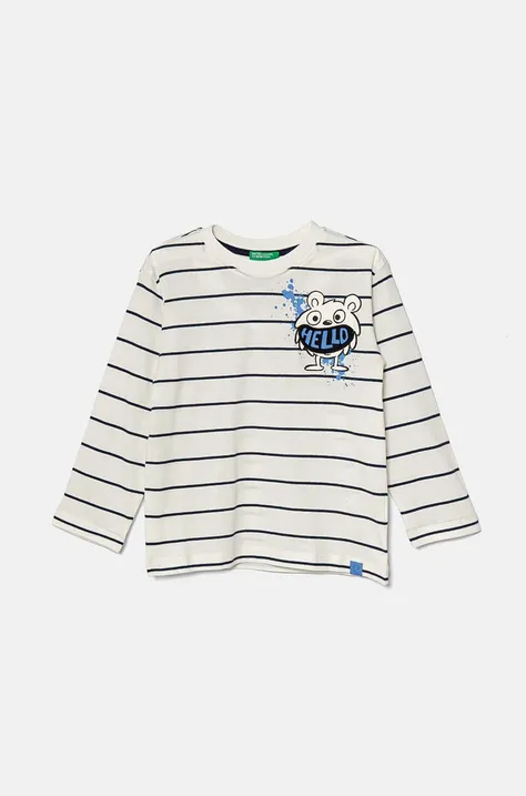Βαμβακερή μπλούζα με μακριά μανίκια United Colors of Benetton χρώμα: άσπρο, 3KUYG10FD