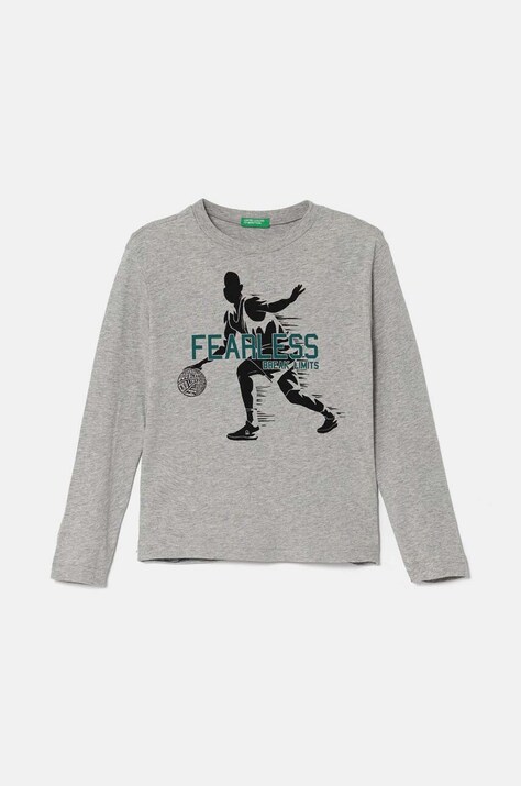 United Colors of Benetton Longsleeve bawełniany dziecięcy kolor szary z nadrukiem 3096C10K9