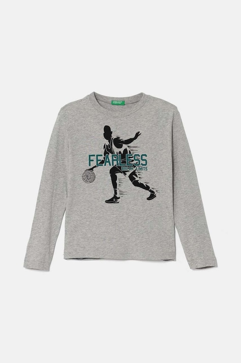 United Colors of Benetton Longsleeve bawełniany dziecięcy kolor szary z nadrukiem 3096C10K9