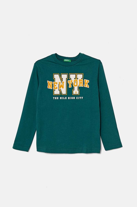 United Colors of Benetton Longsleeve bawełniany dziecięcy kolor zielony z nadrukiem 3096C10LF