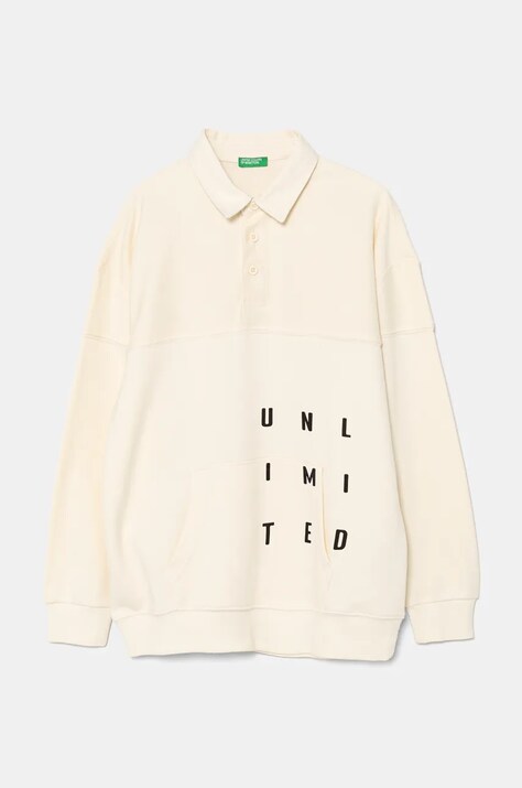 Dětská mikina United Colors of Benetton béžová barva, s potiskem, 3WNCC301O