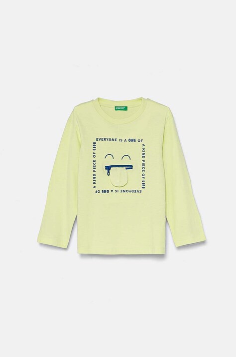 United Colors of Benetton longsleeve din bumbac pentru copii culoarea turcoaz, cu imprimeu, 3I1XG10FP