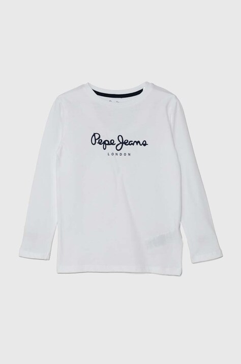 Pepe Jeans longsleeve din bumbac pentru copii NEW HERMAN culoarea alb, cu imprimeu, PB503919